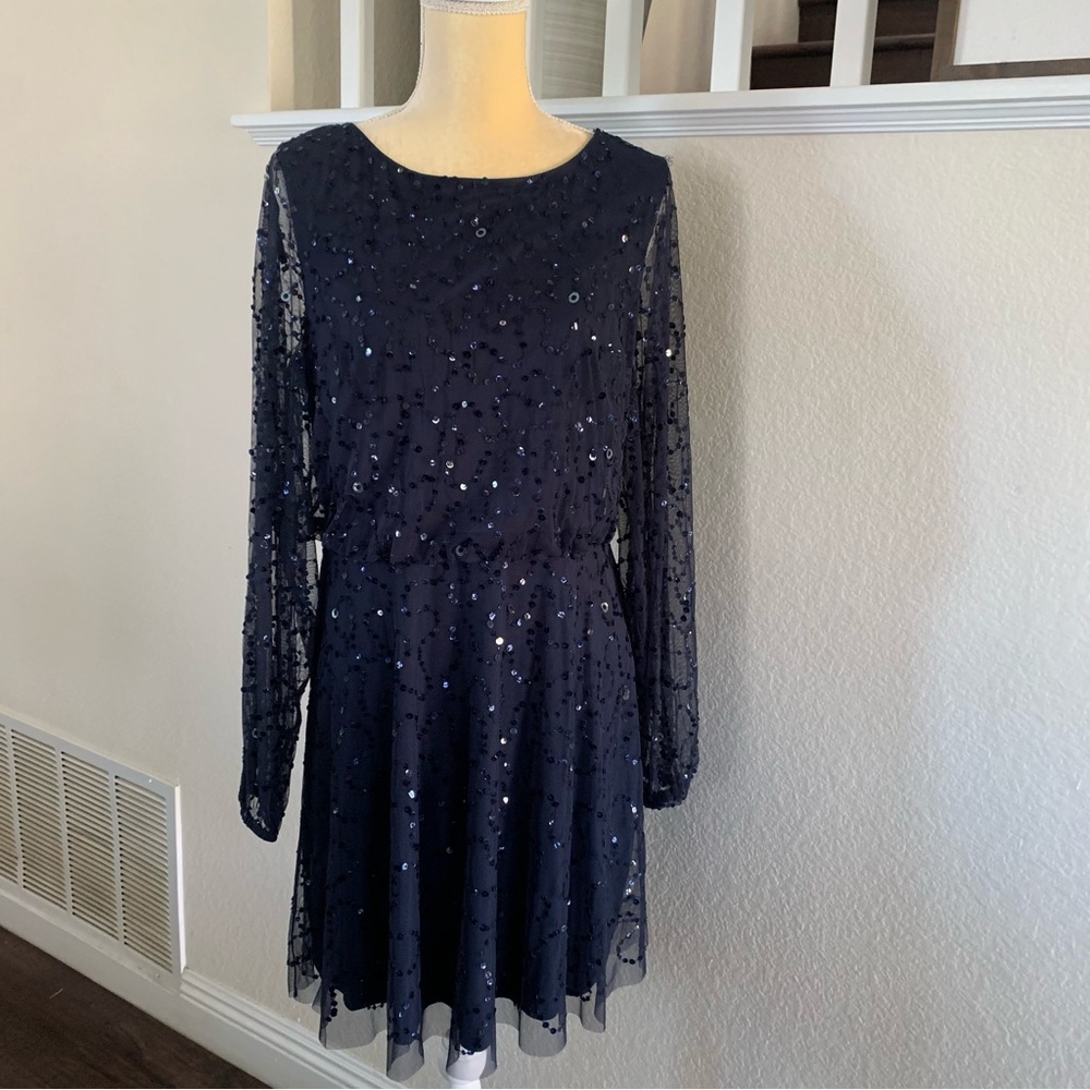 ADRIANA PAPELL NAVY SEQUIN DRESS